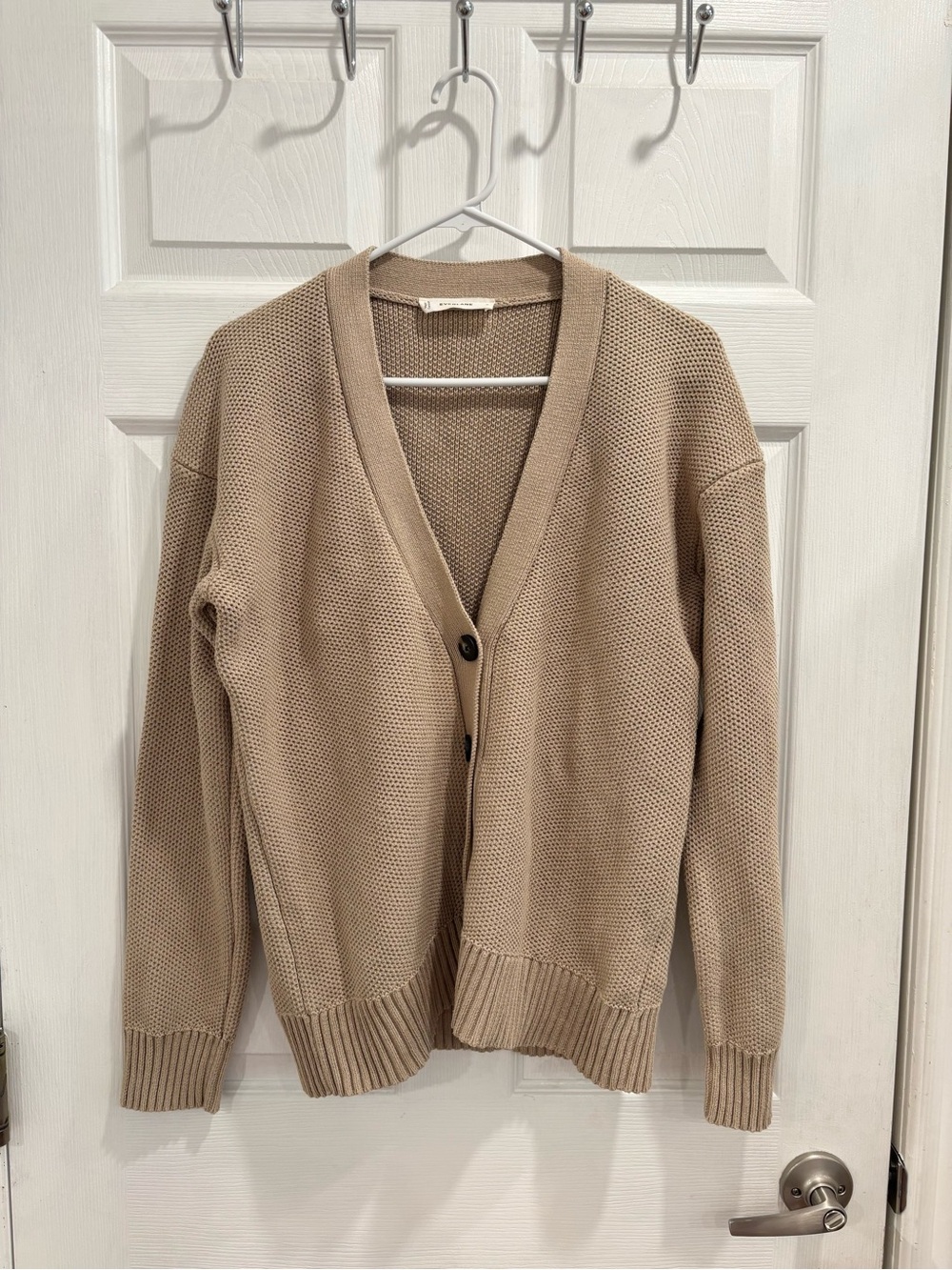 Everlane Organic Cotton Beige Tan Knit Button Up Cardigan